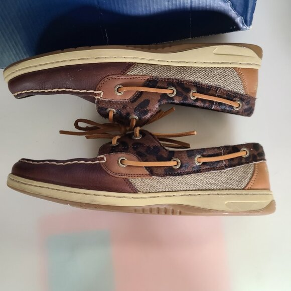 Sperry Top Sider Women's Boat Shoes Size 9 Leather Brown Tan Leopard Print - Picture 9 of 11